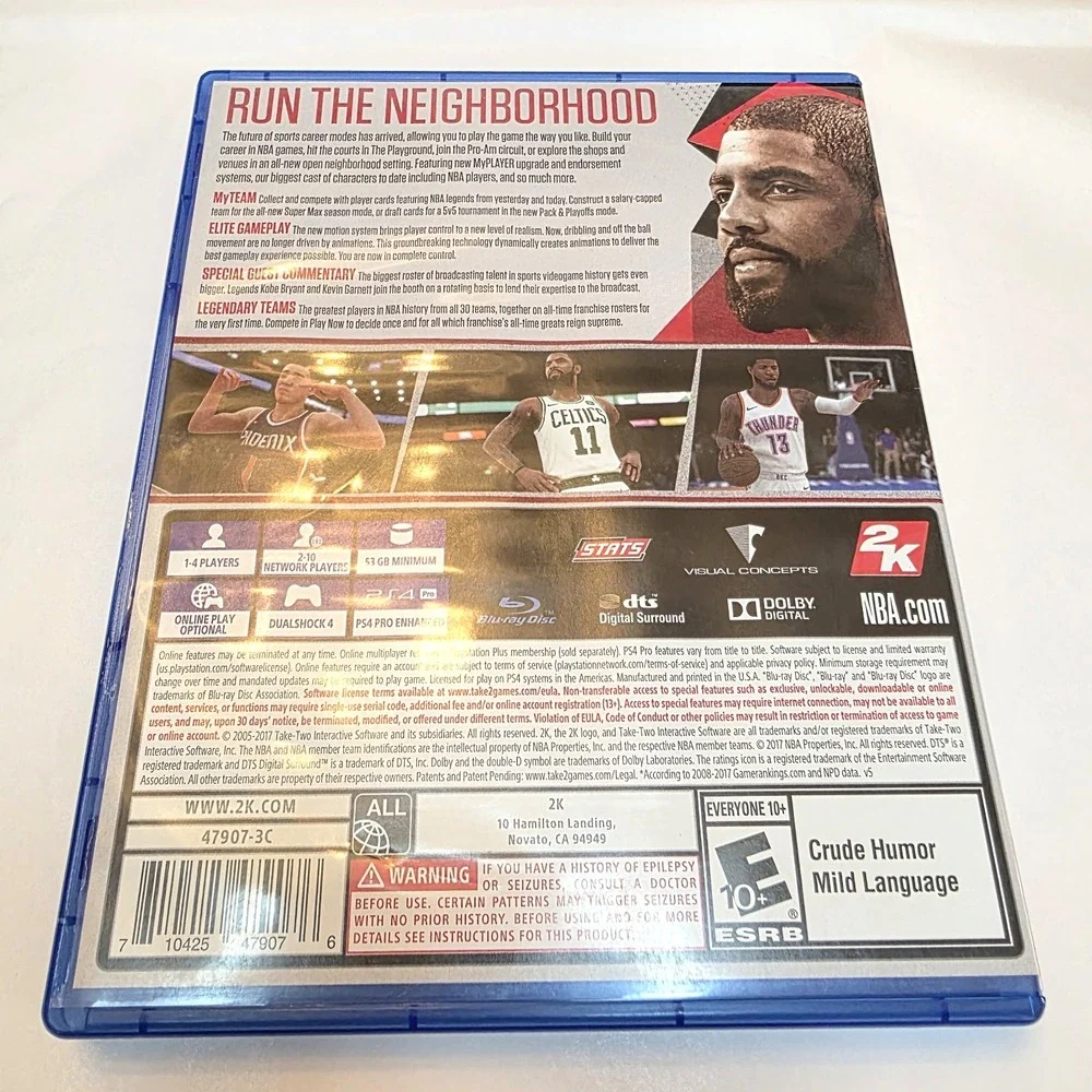 NBA 2K18 PS4, Kyrie Irving Rated E10+, #1 Rated Basketball Game Tested CIB